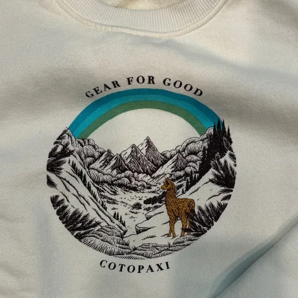 cotopaxi Cream Crewneck Sweatshirt with Mountain Rainbow Graphic - Picture 2 of 4